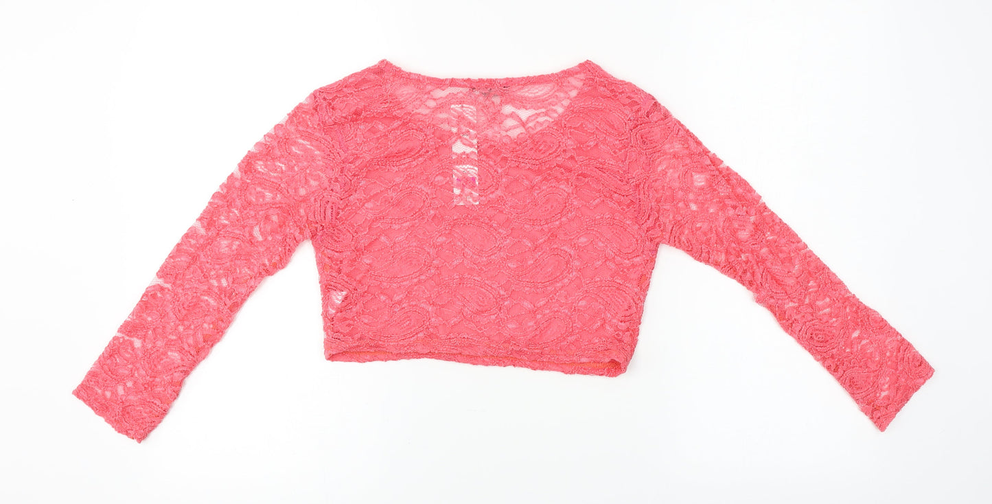 Stirling  Womens Pink Floral  Cropped T-Shirt Size M