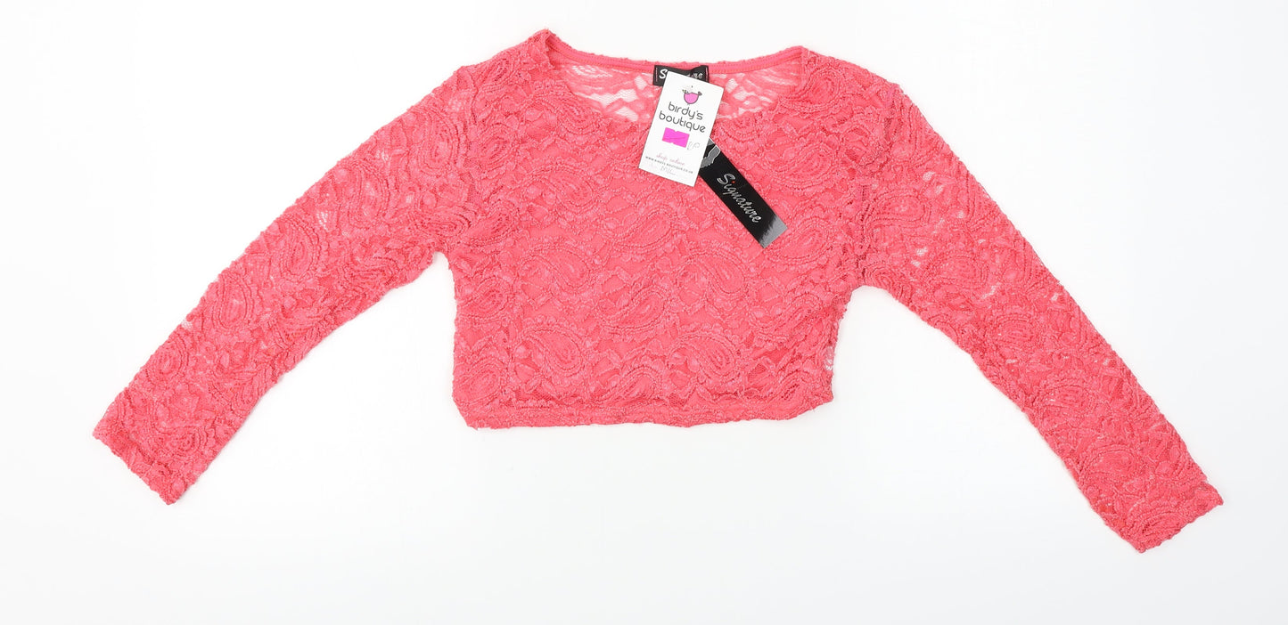 Womens UK Size M Signature Pink Cropped T-Shirt