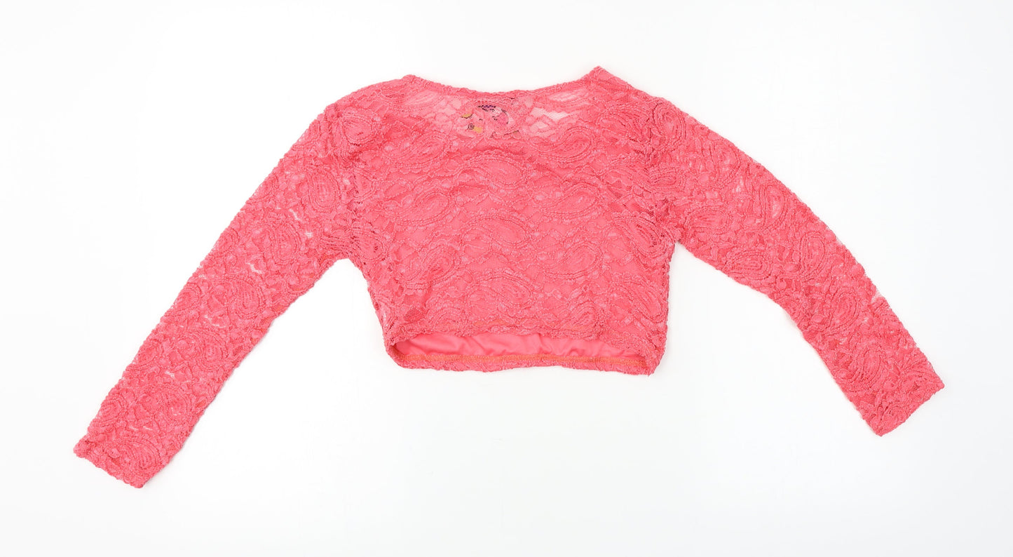 Womens UK Size M Signature Pink Cropped T-Shirt