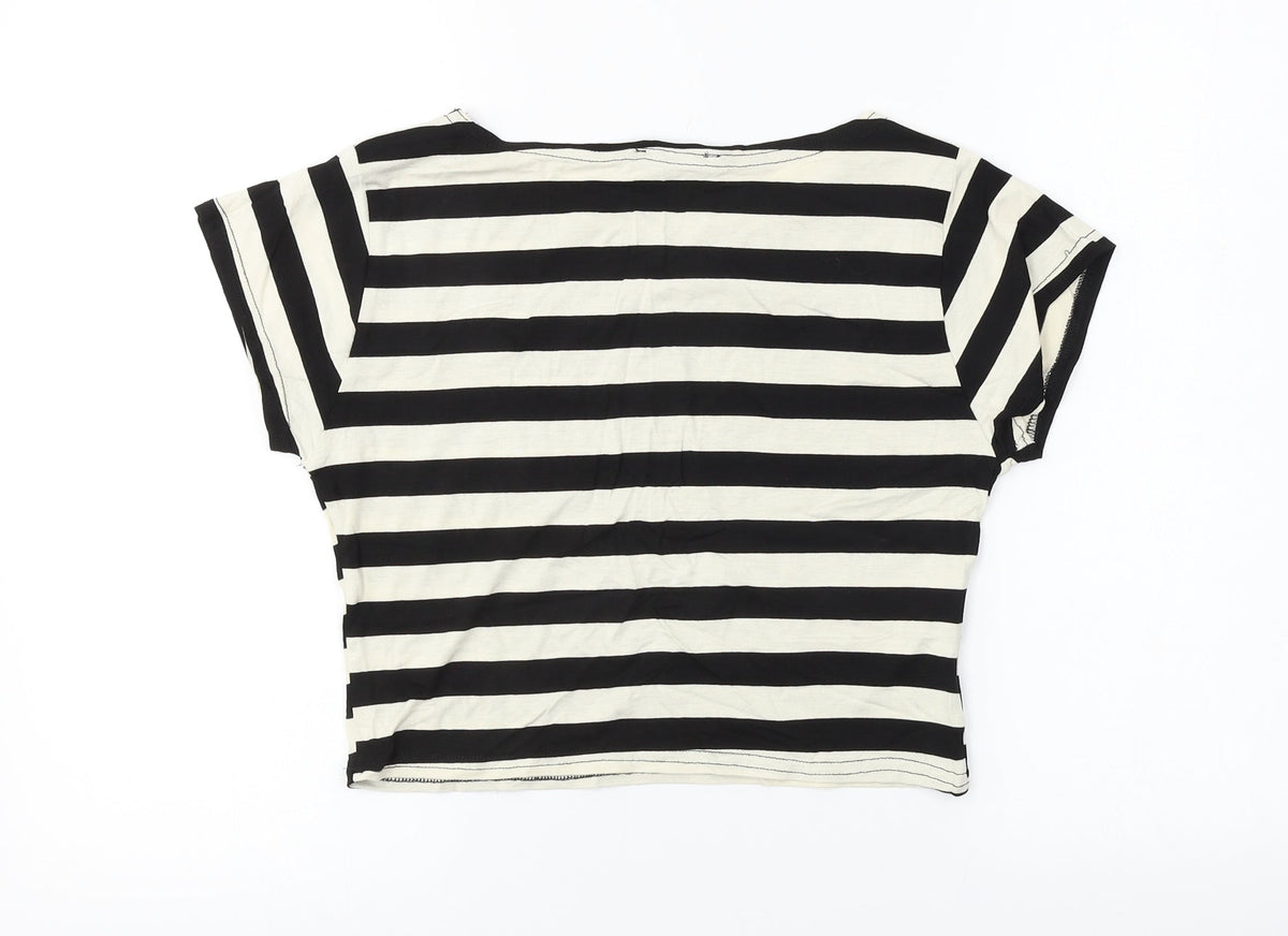 MOLLIE  Womens White Striped  Basic T-Shirt Size M