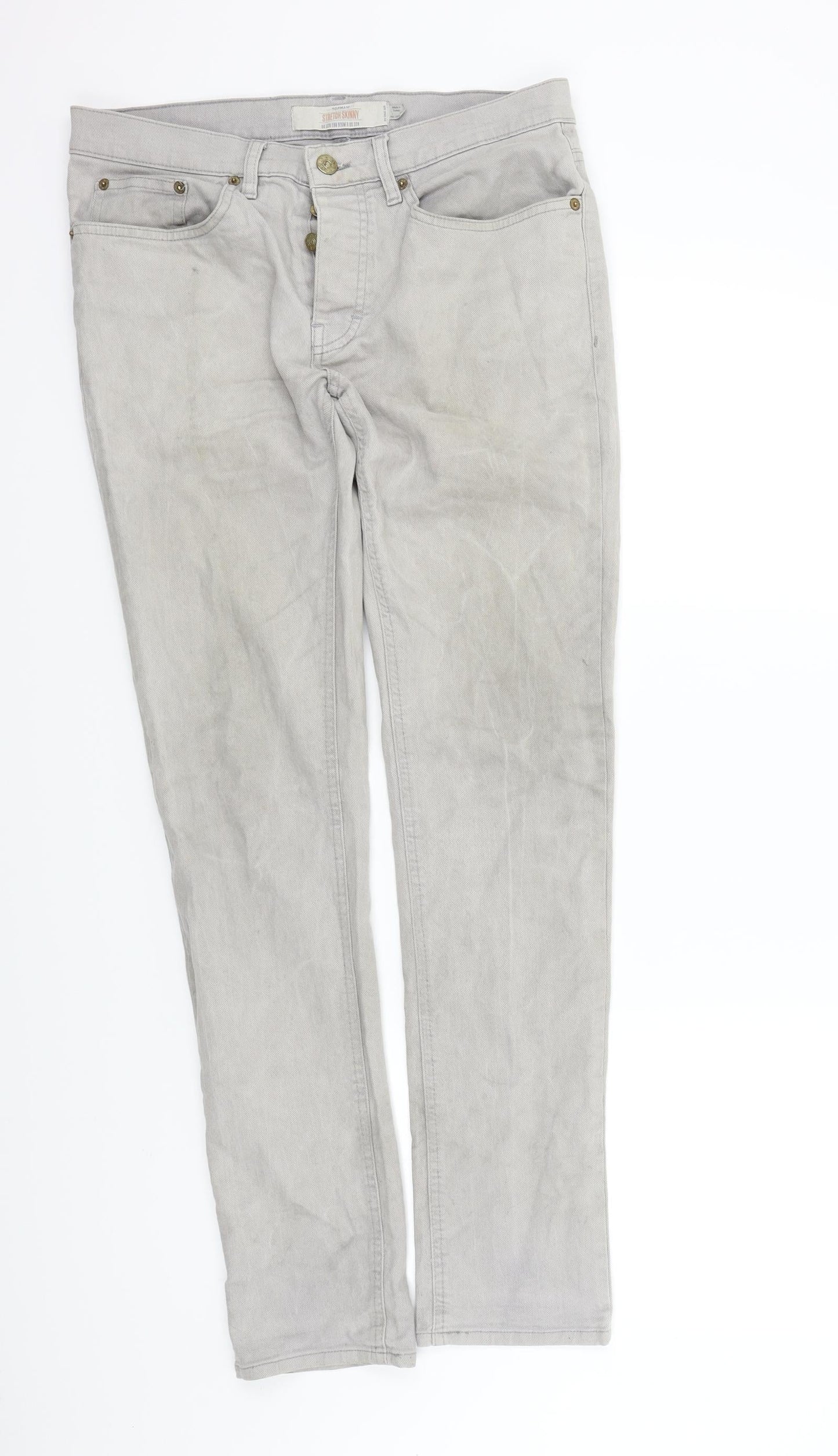 Mens UK Size 32 in Topman Regular Fit Straight Grey Jeans