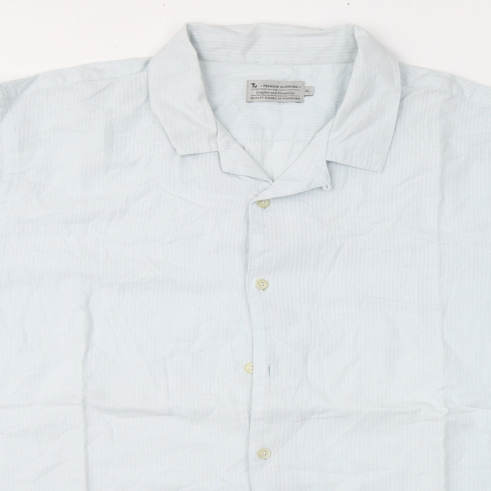 TU Mens Blue Striped   Button-Up Size XL