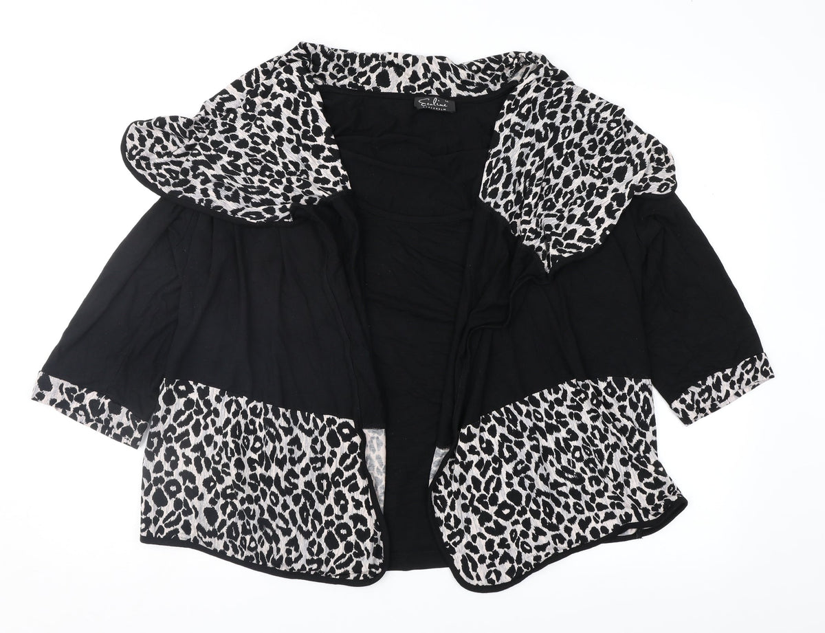 Ecaline Womens Black Animal Print  Basic Blouse Size M