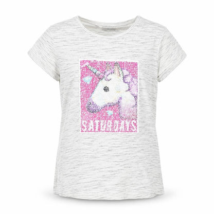 Front view of Young Dimension girls’ grey basic t-shirt, size 12-13, years