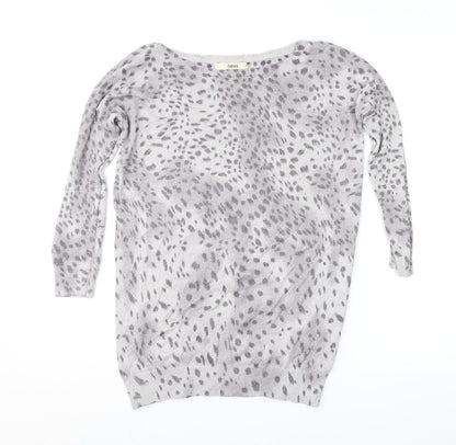 Oasis Womens Grey Animal Print  Pullover Jumper Size XS