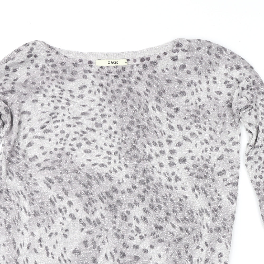 Oasis Womens Grey Animal Print  Pullover Jumper Size XS