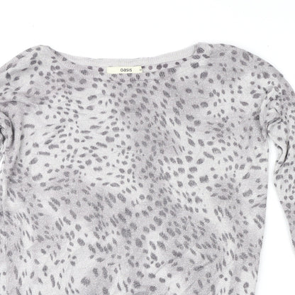 Oasis Womens Grey Animal Print  Pullover Jumper Size XS