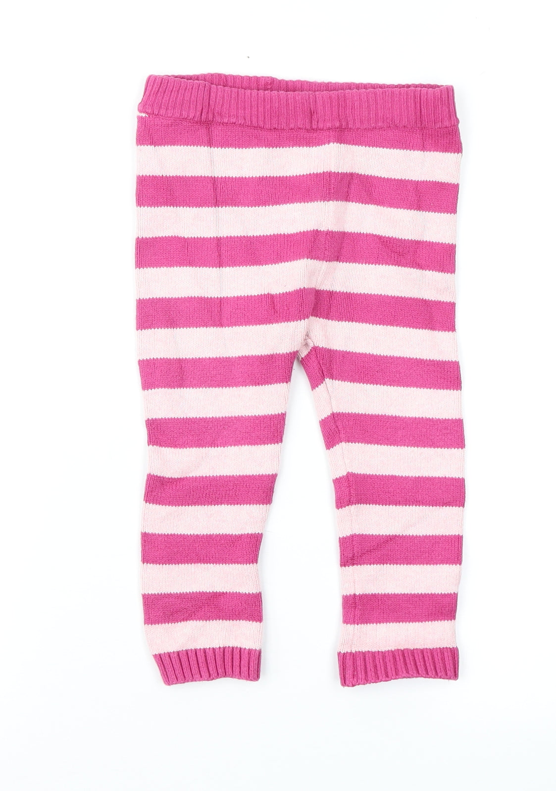 John Lewis Girls Pink Striped Knit Jogger Trousers Size 9-12 Months