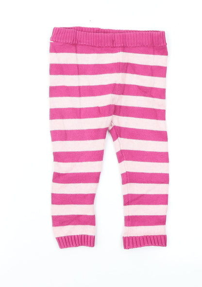 John Lewis Girls Pink Striped Knit Jogger Trousers Size 9-12 Months