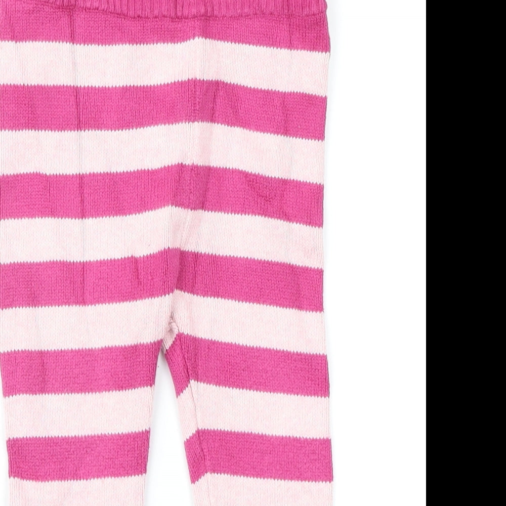 John Lewis Girls Pink Striped Knit Jogger Trousers Size 9-12 Months