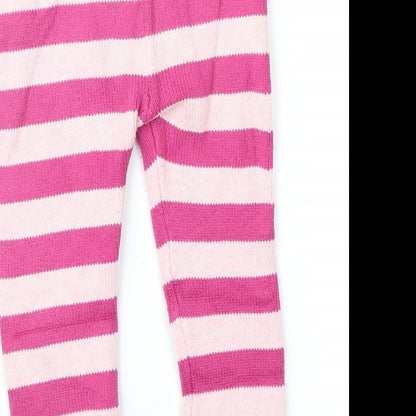 John Lewis Girls Pink Striped Knit Jogger Trousers Size 9-12 Months