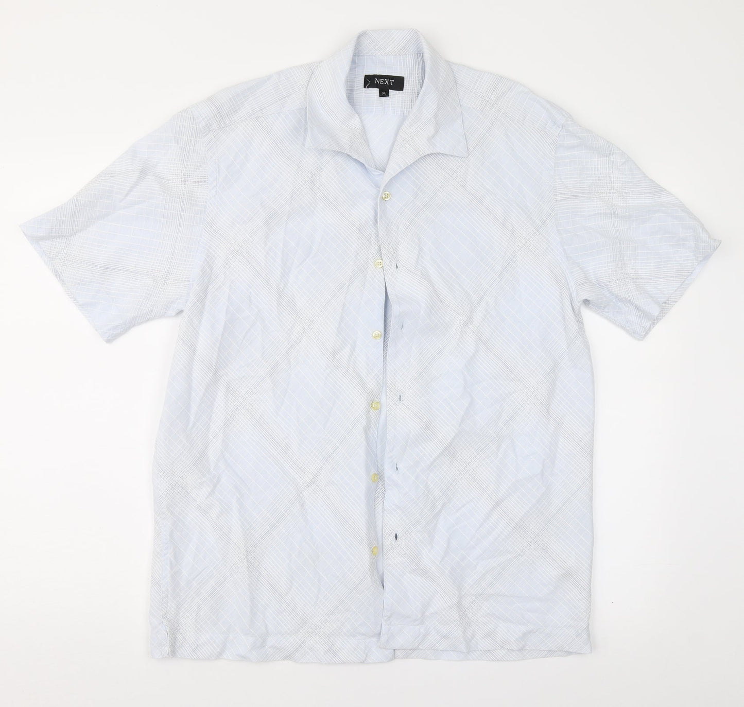 Mens UK Size M NEXT Blue  Button-Up Short Sleeve Casual Shirt
