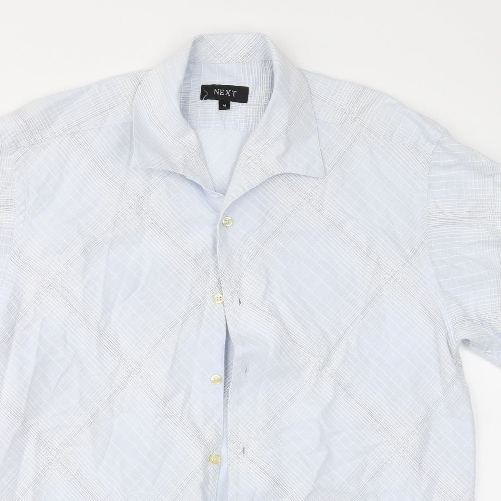 Mens UK Size M NEXT Blue  Button-Up Short Sleeve Casual Shirt