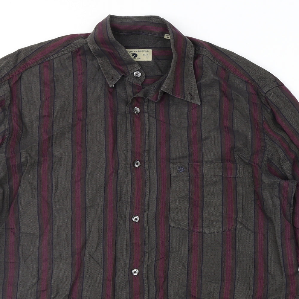 Mens UK Size M Preworn Brown  Button-Up Long Sleeve Casual Shirt