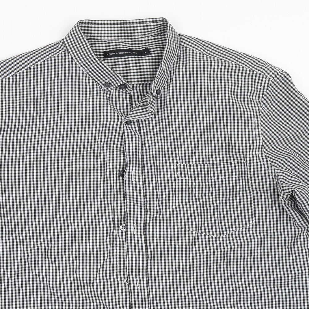 Mens UK Size L French Connection Black  Button-Up Long Sleeve Casual Shirt