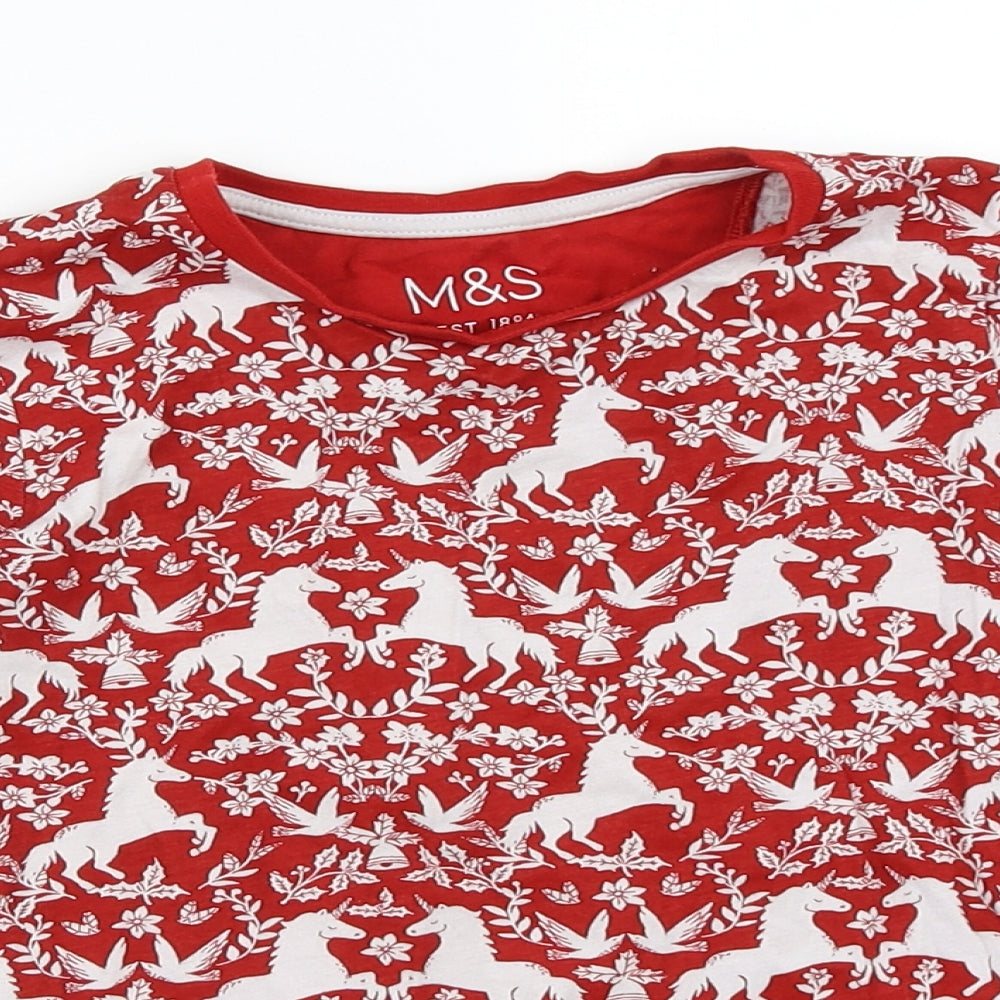 Marks and Spencer Girls Red   Basic T-Shirt Size 7-8 Years