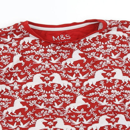 Marks and Spencer Girls Red   Basic T-Shirt Size 7-8 Years
