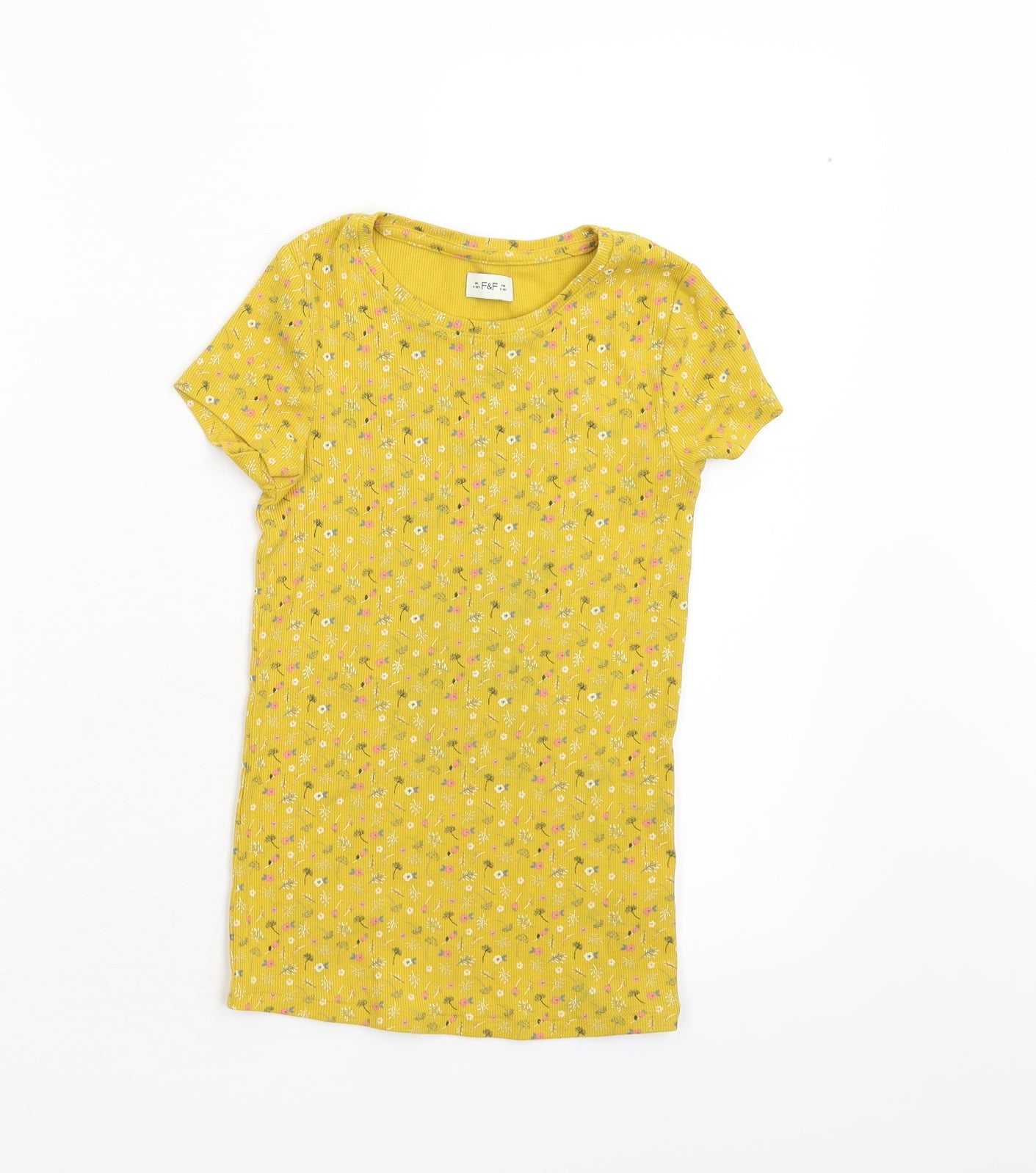 F&F Girls Yellow Floral  Basic T-Shirt Size 9-10 Years