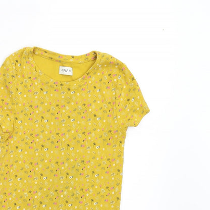 F&F Girls Yellow Floral  Basic T-Shirt Size 9-10 Years