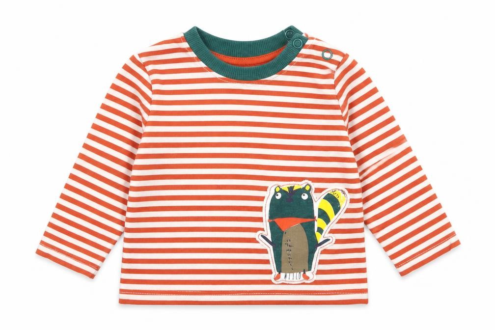 Front view of Nutmeg Baby Red Striped Pullover T-Shirt, size 3-6, Months