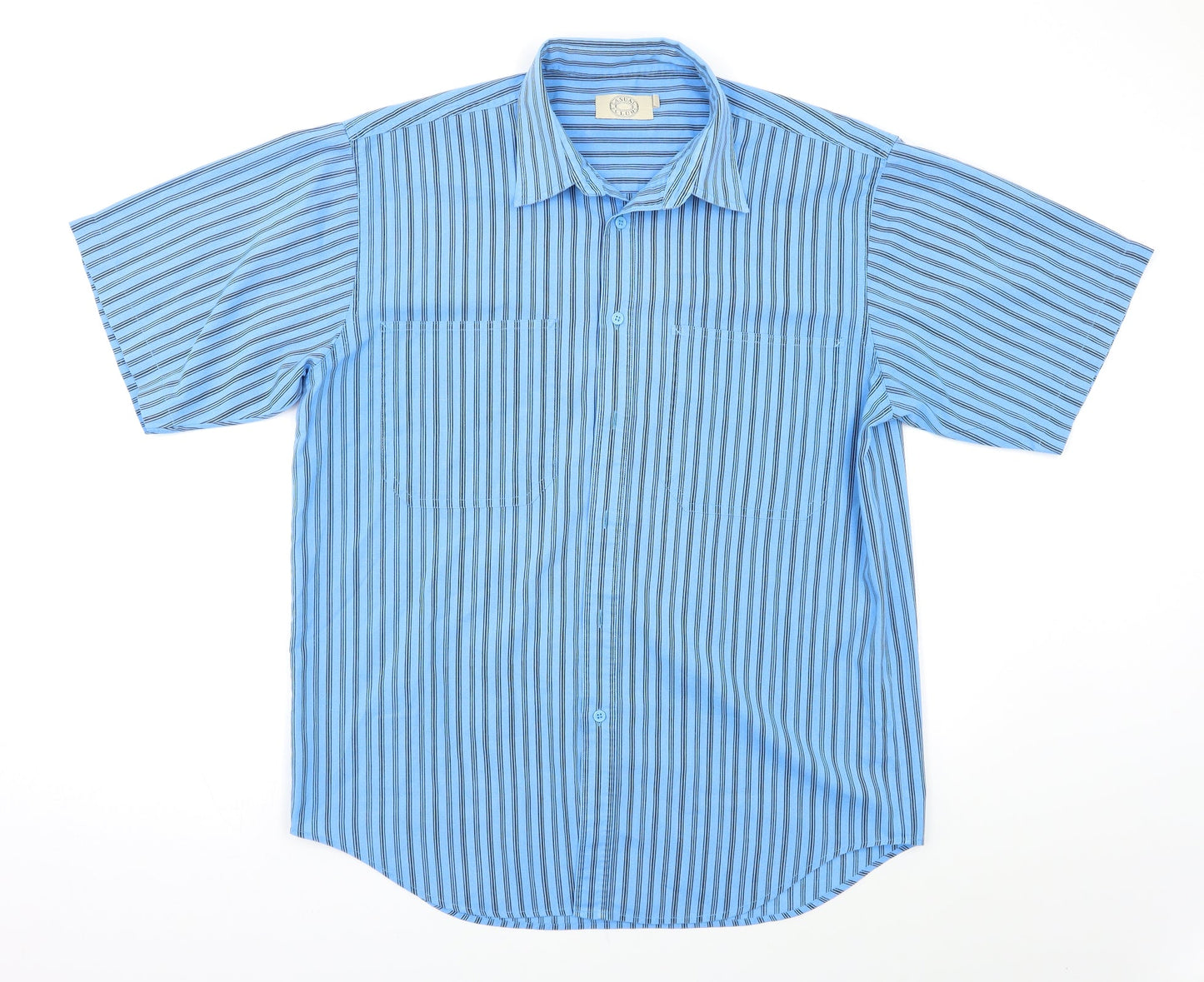 Mens UK Size L Casual Club Blue  Button-Up Short Sleeve Casual Shirt