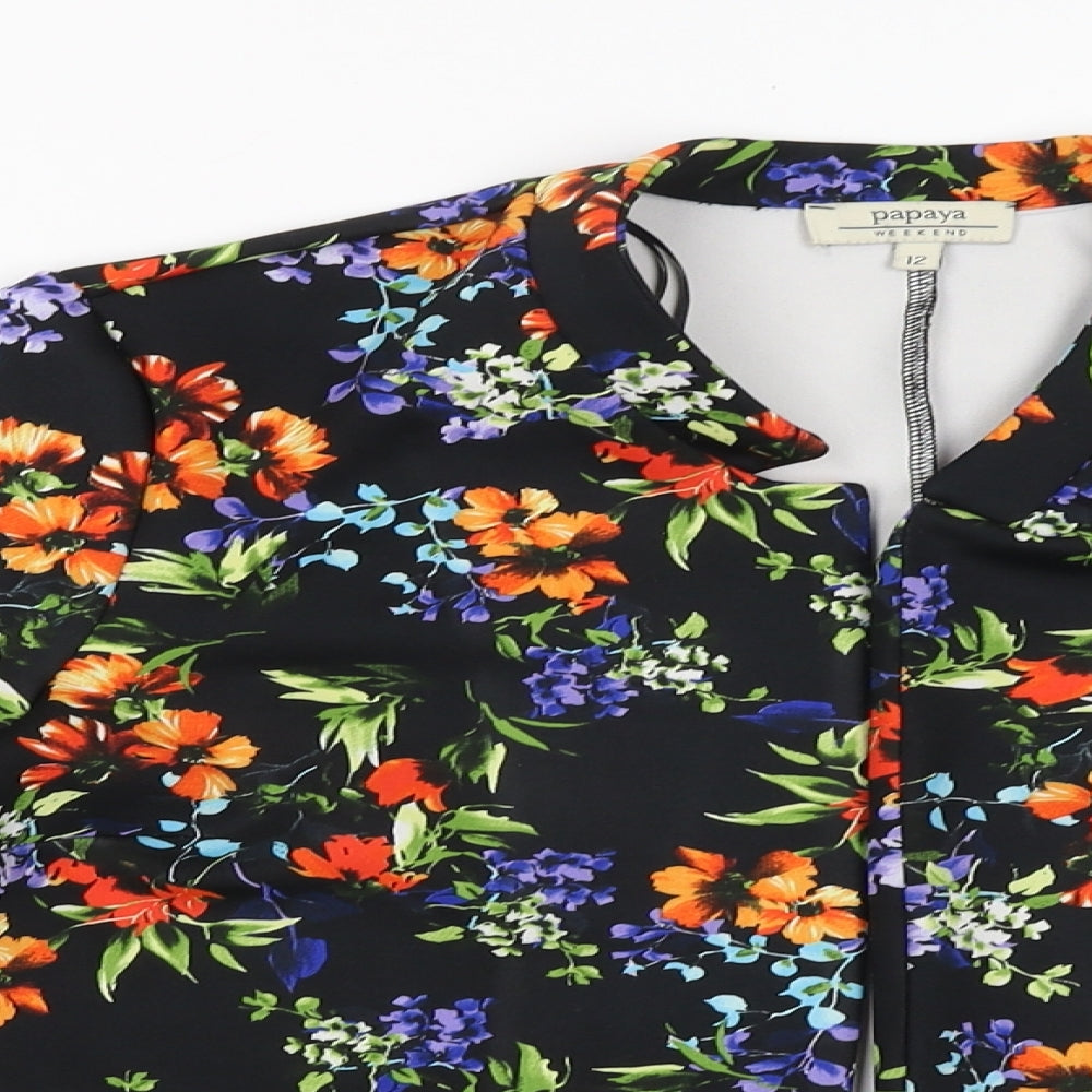 Papaya Womens Black Floral  Basic Blouse Size 12