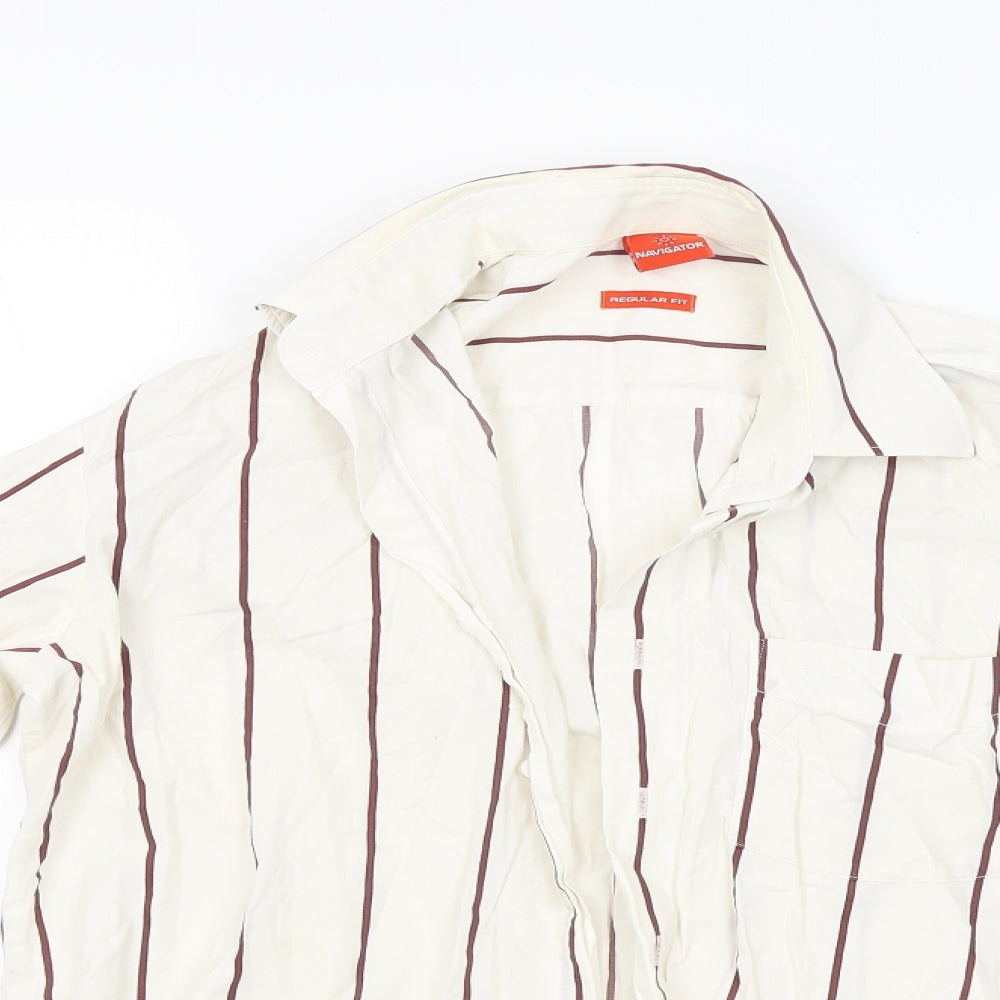 Mens UK Size S Navigator Beige  Button-Up Long Sleeve Casual Shirt