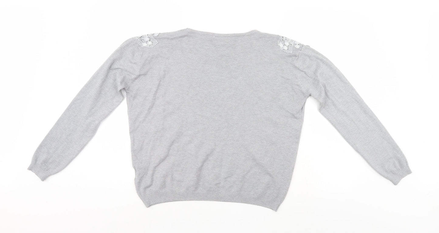 TU Womens Grey Floral  Pullover Jumper