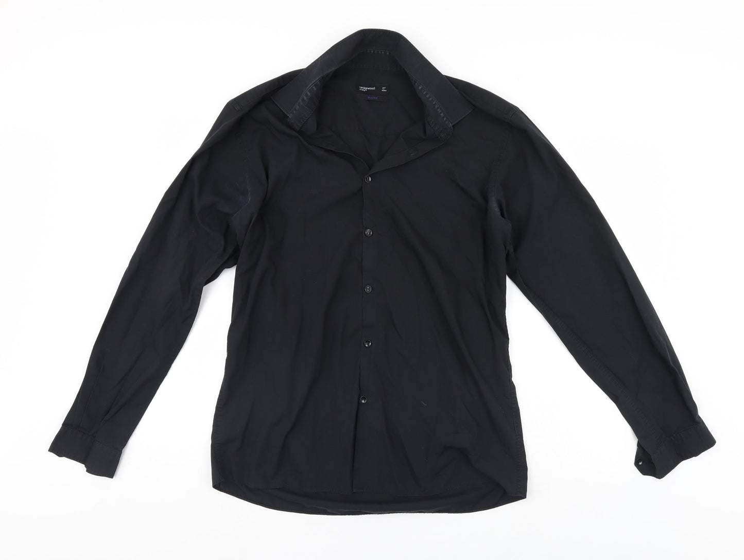 Mens UK Size 17 Cedar Wood State Black  Button-Up Long Sleeve Casual Shirt