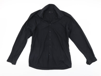 Mens UK Size 17 Cedar Wood State Black  Button-Up Long Sleeve Casual Shirt