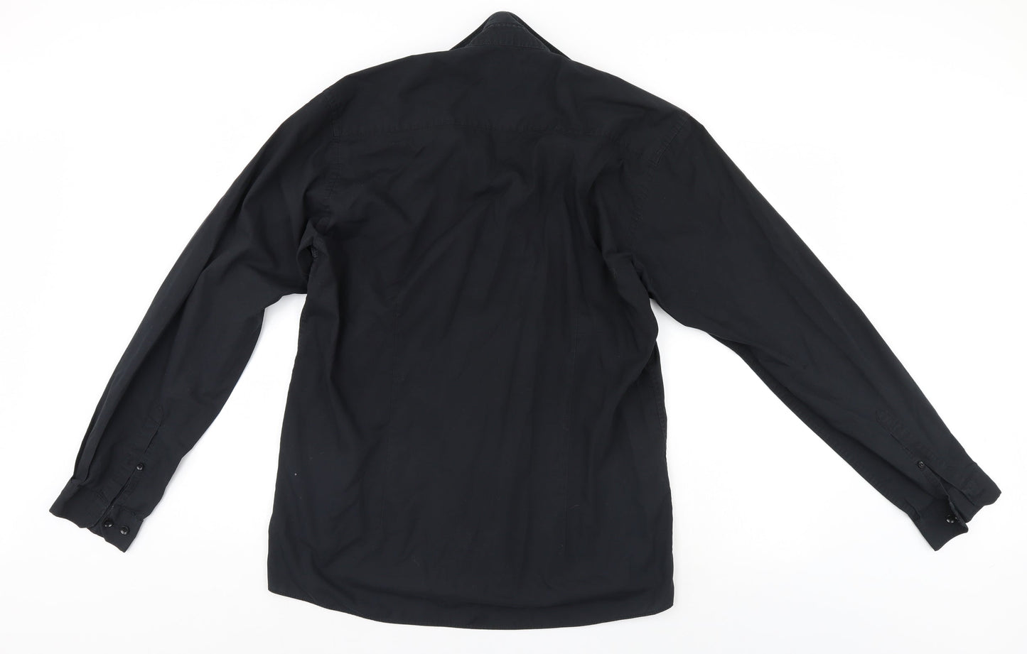 Mens UK Size 17 Cedar Wood State Black  Button-Up Long Sleeve Casual Shirt