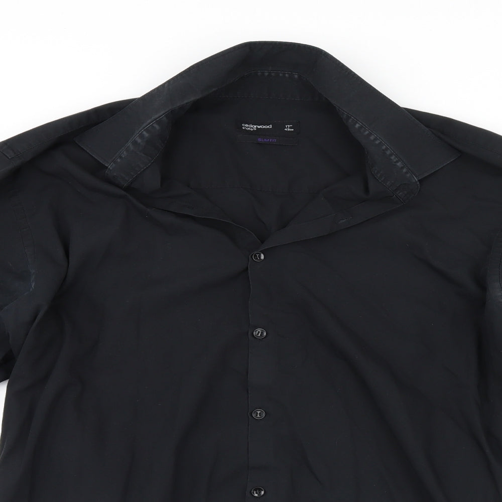 Mens UK Size 17 Cedar Wood State Black  Button-Up Long Sleeve Casual Shirt