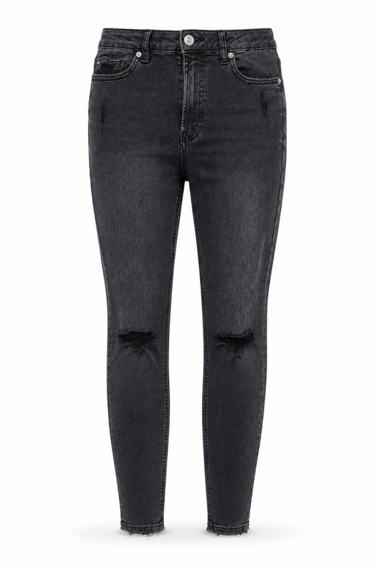 Front view of Denim & Co. women’s black denim tapered jeans, size UK 10, 28-inch leg