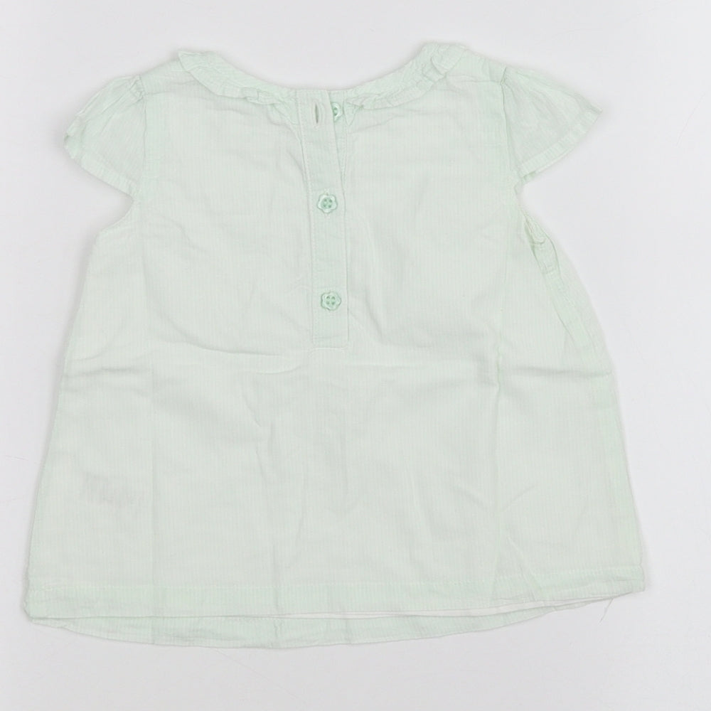 Brand and care label for Tu Baby Green Basic T-Shirt, size 6-9, Months