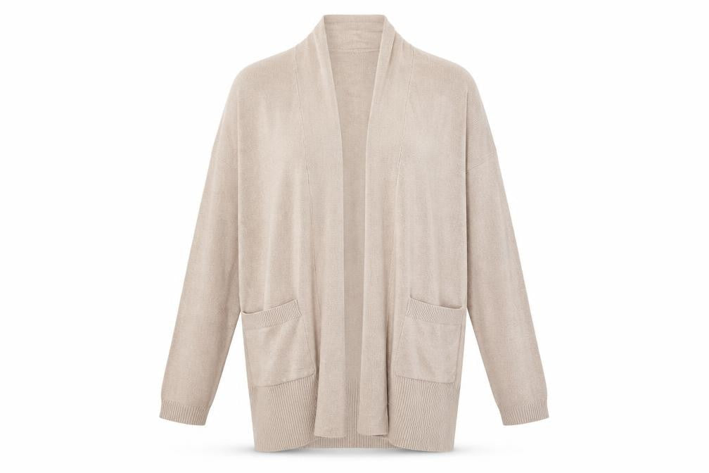 Front view of Atmosphere women’s beige cardigan jumper, size UK 4