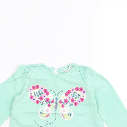 Close-up detail of M&Co Baby Green Basic T-Shirt, size 6-9, Months