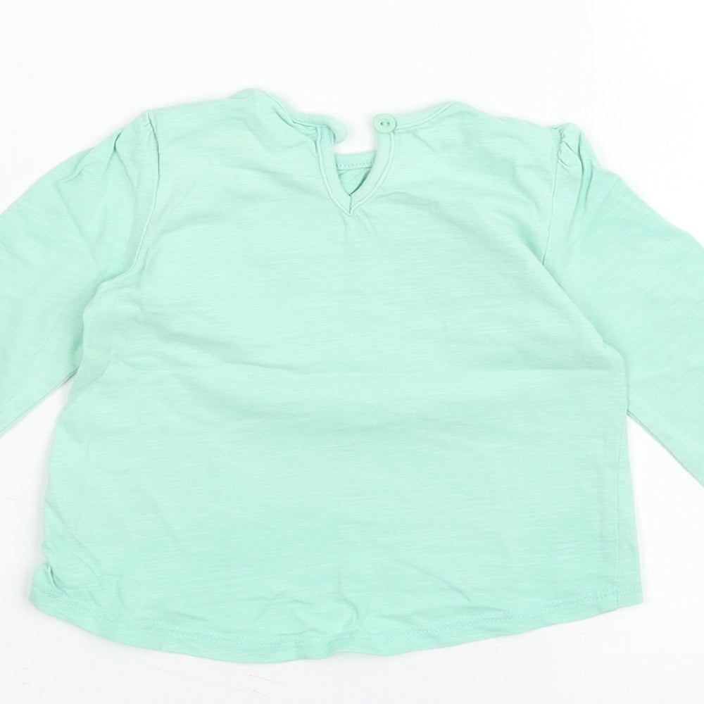 Brand and care label for M&Co Baby Green Basic T-Shirt, size 6-9, Months