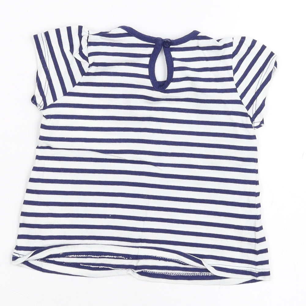 Brand and care label for Matalan Baby White Striped Basic T-Shirt, size 6-9, Months