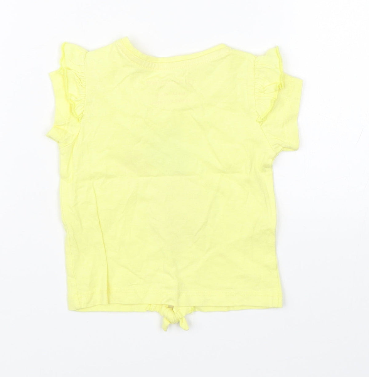 Back view of Primark girls’ yellow basic t-shirt, size 3-6, months