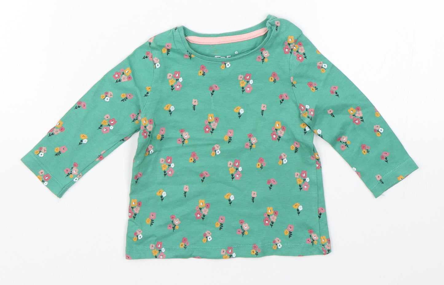 F&F Girls Green Floral  Basic T-Shirt Size 0-3 Months