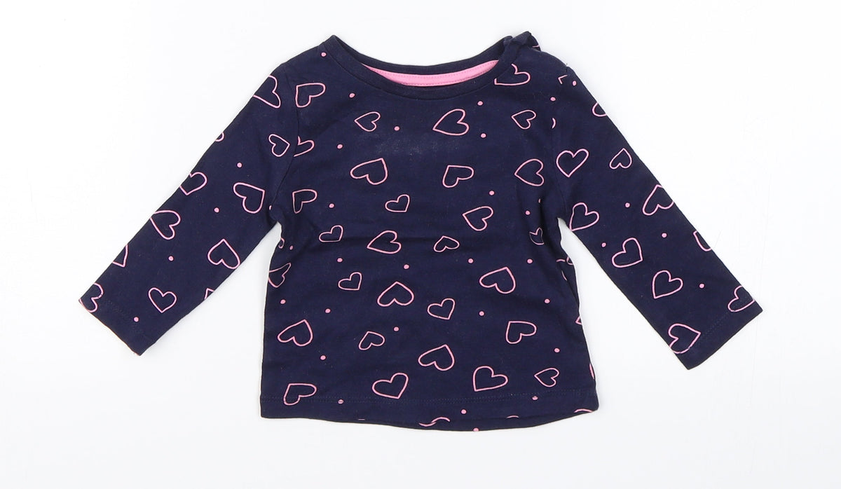 Front view of Primark girls’ blue basic t-shirt, size 3-6, months