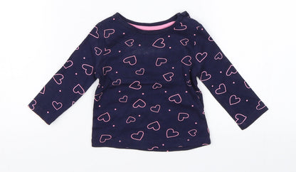 Front view of Primark girls’ blue basic t-shirt, size 3-6, months
