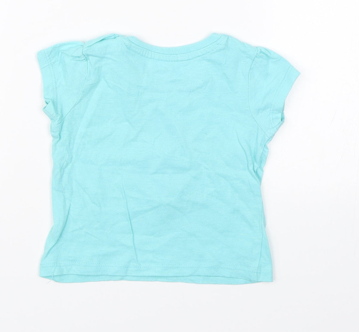 Back view of Primark girls’ blue basic t-shirt, size 6-9, months