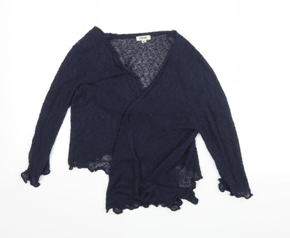 Womens UK Size S Text Blue Basic Blouse