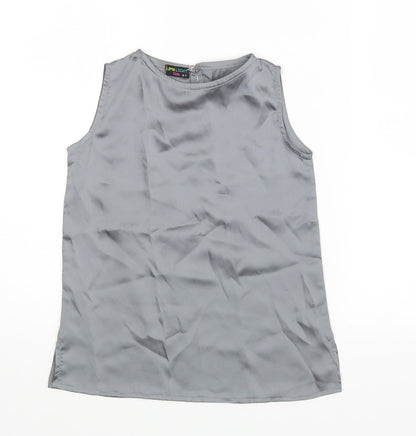 Additional front view of Lime Light girls’ silver basic blouse, size 6-7, years