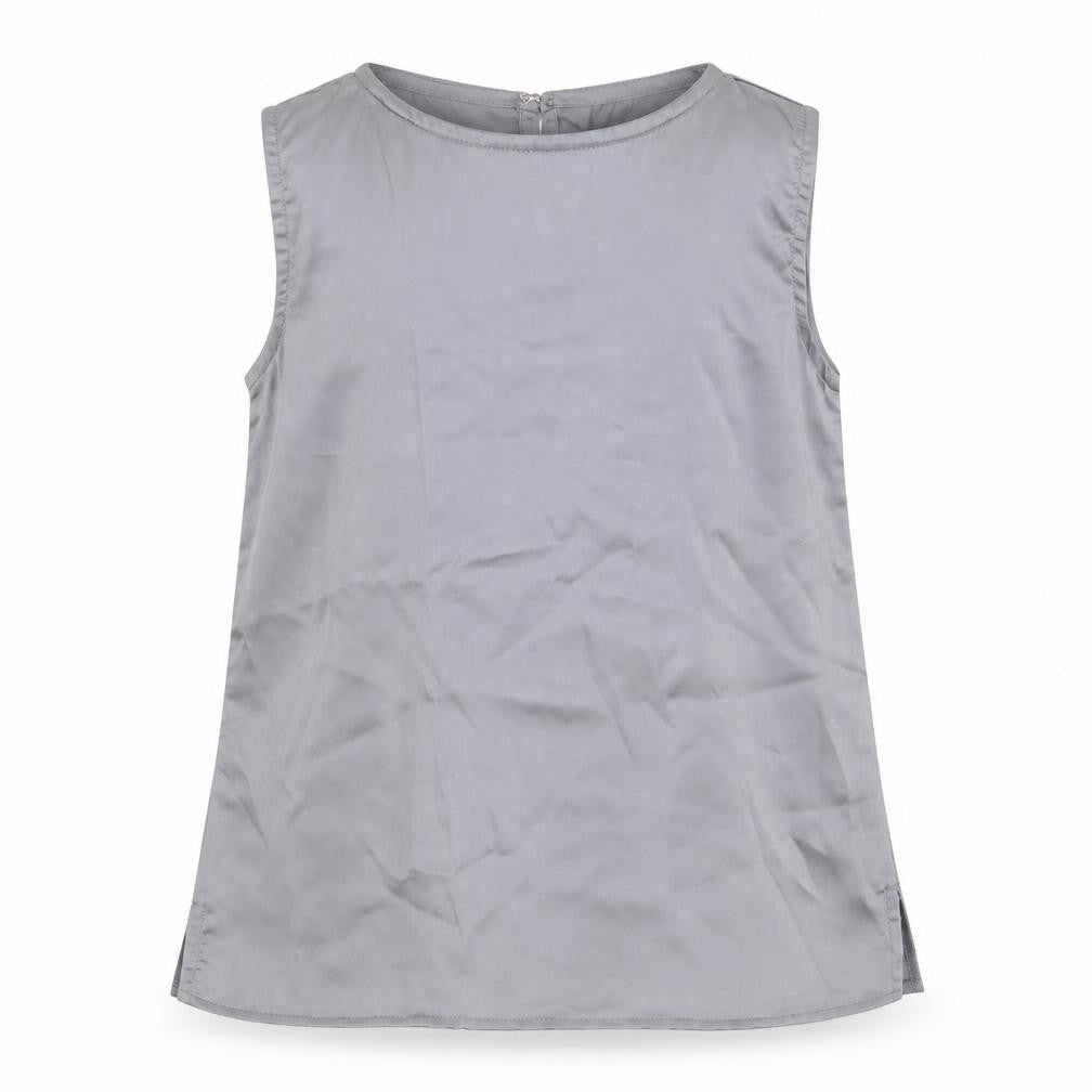 Front view of Lime Light girls’ silver basic blouse, size 6-7, years