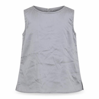 Front view of Lime Light girls’ silver basic blouse, size 6-7, years
