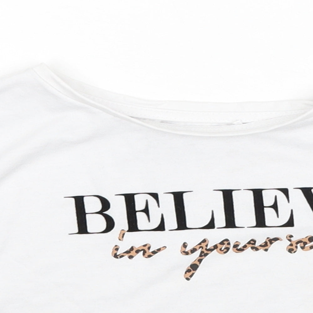 Close-up detail of George girls’ white basic t-shirt, size 3-4, years