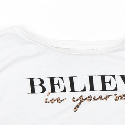 Close-up detail of George girls’ white basic t-shirt, size 3-4, years