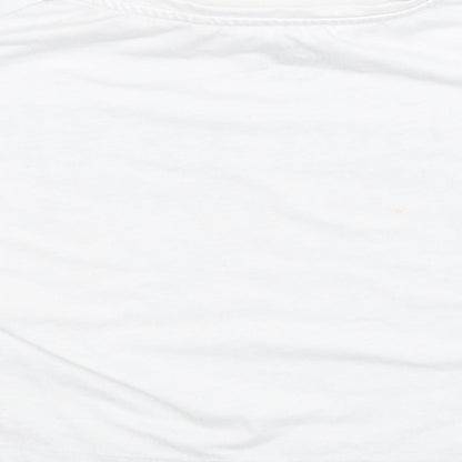 Brand and care label for George girls’ white basic t-shirt, size 3-4, years